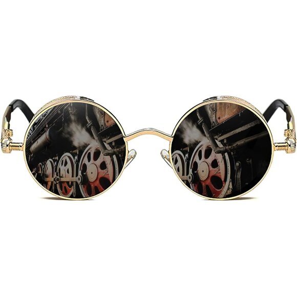 Women's Gothic Steampunk Round Polarized UV400 Protection Sunglasses Street 48mm - Picture 1 of 6